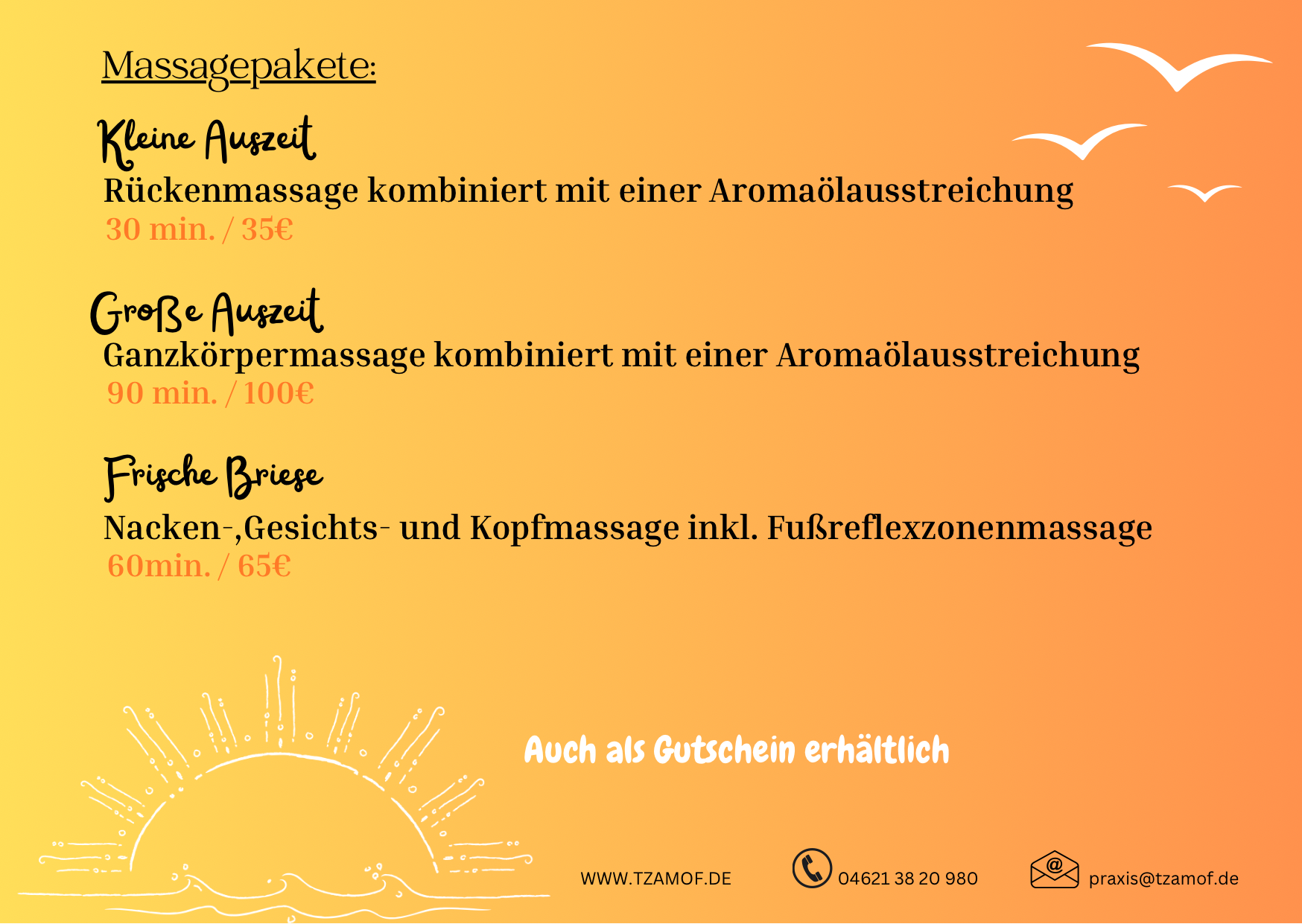 übersicht der Preise für Massage & Kinesio 2